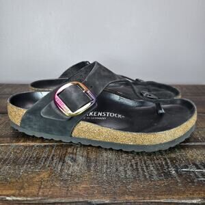 Birkenstock Black Gizah Sandals with Iridescent Buckle